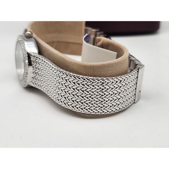 NOS Ladies Jules Jurgensen Crystal Silver Mesh Watch - New Battery - Picture 8 of 15